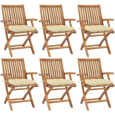 Lot de 6 Chaises pliables de jardin avec coussins,Fauteuils d'extérieur Bois de teck -TF49419 (1/5)