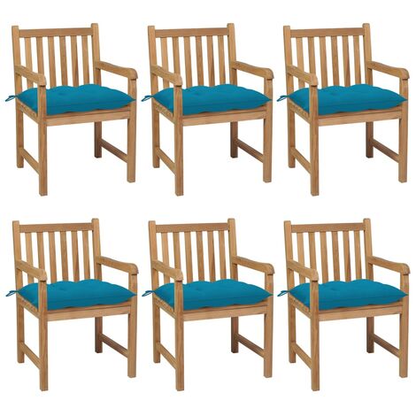 Chaises/Fauteuils de jardin 6 pcs avec coussins bleu clair Teck solide -TF53324 (1/5)