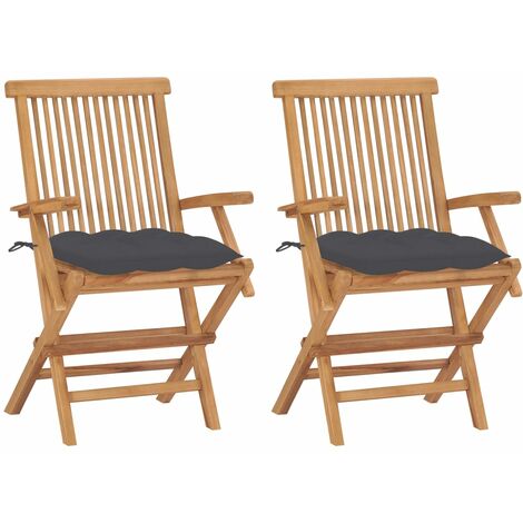 2 pcs Chaises de jardin avec coussins, Fauteuils Extérieur, Sièges confortable anthracites Bois de teck BGT30992 (1/5)