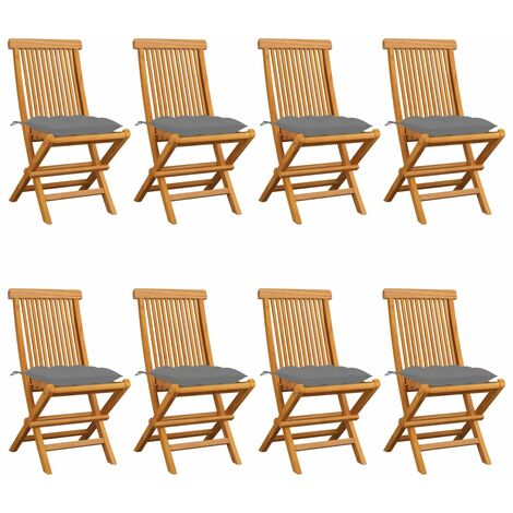 8 pcs Chaises de jardin  Siège de Terrasse  Fauteuil de jardin avec coussins gris Bois de teck massif DHNET2246325 (1/5)