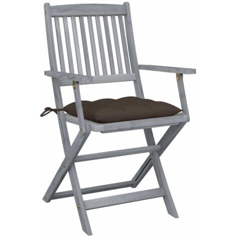 2 pcs Chaises pliables d'extérieur, Chaises de jardin à dîner, Fauteuils de jardin avec coussins Bois d'acacia BGT48564 (1/5)