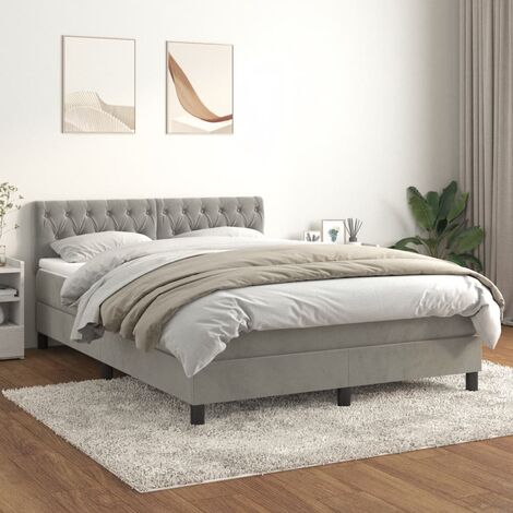 Ensemble Lit Adulte avec Sommier et Matelas confortable,Lit à sommier tapissier et matelas Gris clair 140x200cm Velours -BVN45244 (1/5)