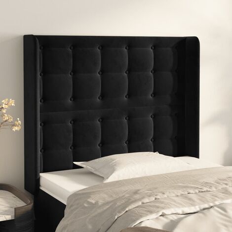 Tête de lit avec oreilles pour lit simple, Cadre de lit, Tableau décoratif de chevet Noir 103x16x118/128 cm Velours SDG55703 (1/5)