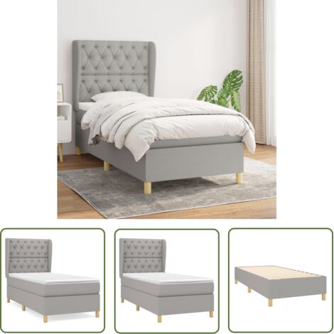 The Living Store Sommier à lattes de lit avec matelas Gris clair 80x200 cm Tissu - Lit Tapissier - Lit Double - Matelas À Ressorts Ensachés - Literie - Chambre À Coucher (1/5)