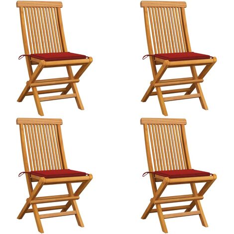 Lot de 4 Chaises/Fauteuils de jardin avec coussins rouge Bois de teck massif -TF19414 (1/5)