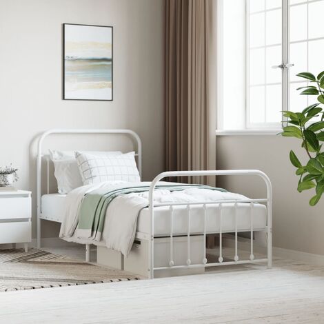 Lit adulte avec tête de lit pour Couchage,Cadre de lit métal/pied de lit blanc 100x190cm -BV68083 (1/5)