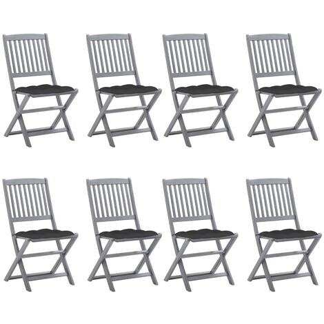 8 pcs Chaises pliables d'extérieur, Chaises de jardin à dîner, Fauteuils de jardin avec coussins Bois d'acacia BGT84202 (1/5)