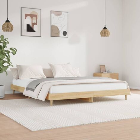 Lit double-120 x 200 cm, Cadre de lit, Lit adulte, Structure de lit chêne so120x200 cm bois d'ingénierie PDKEI49206 (1/5)