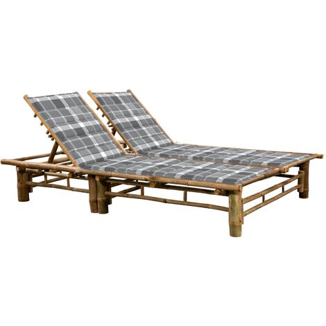 Chaise longue pour 2 personnes avec coussins  Bain de soleil  Transat de relaxation Bambou BSRHS388195 (1/5)