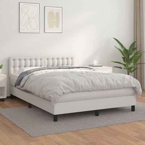 Lit Adulte moderne, Lit à sommier tapissier avec matelas Blanc 140x200cm Similicuir GSW11800 (1/5)