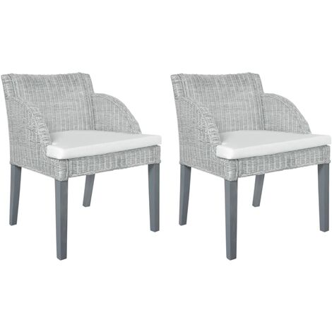 Chaises à manger, Chaises à dîner, Fauteuils de Relaxation avec coussins lot de 2 gris rotin naturel BGT75766 (1/5)
