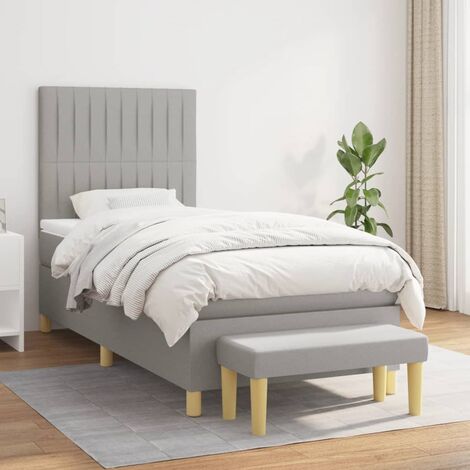 Ensemble Lit Adulte avec Sommier et Matelas confortable,Lit à sommier tapissier et matelas Gris clair 90x190 cm Tissu -BVN93958 (1/5)