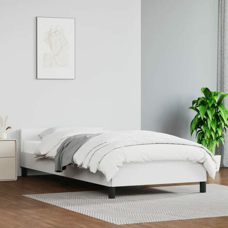 Lit adulte, Cadre de lit avec tête de lit, Structure de lit Blanc 90x200 cm Similicuir CDE91398 (1/5)