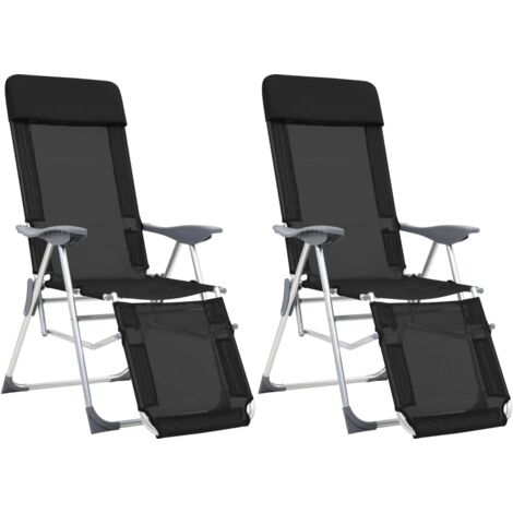 Lot de 2 Chaise de camping pliantes et repose-pied Fauteuil de camping Chaise de plage noir textilène 35476 (1/5)