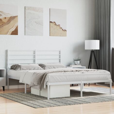 Lit Adulte avec tête de lit magnifique - Cadre de lit métal pour Chambre,Matériau durable blanc 150x200 cm -40639 (1/5)