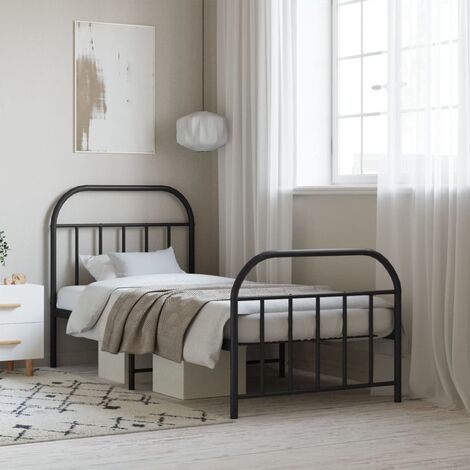 Lit Adulte avec tête de lit magnifique - Cadre de lit métal pour Chambre,Matériau durable/pied de lit noir 90x190 cm -69628 (1/5)