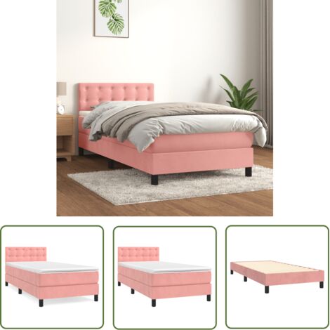 The Living Store Sommier à lattes de lit avec matelas Rose 90x200 cm Velours - Lit Tapissier - Lit Double - Lit Rose - Matelas Velours - Tête De Lit Ajustable (1/5)