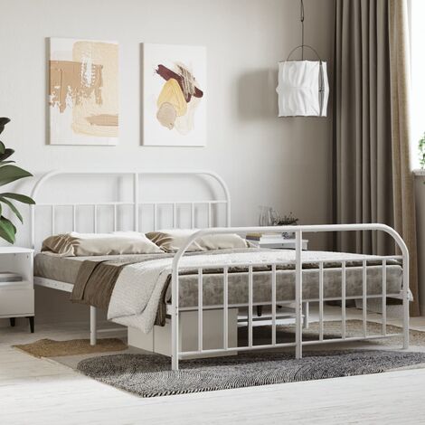 Lit adulte avec tête de lit pour Couchage,Cadre de lit métal/pied de lit blanc 150x200cm -BV42308 (1/5)