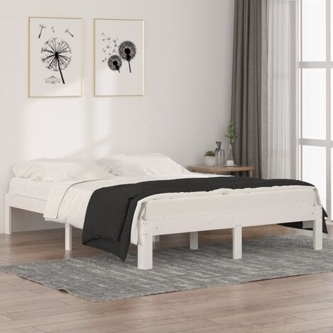 Lit adulte Moderne - Cadre de lit pour Adultes, Enfants pour Couchage Blanc Bois massif 150x200 cm Très grand -49550 (1/5)
