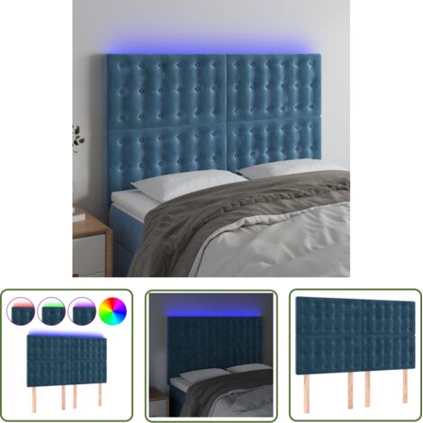 The Living Store Tête de lit à LED Bleu foncé 144x5x118/128 cm Velours - Tête De Lit Led - Tête De Lit Velours - Éclairage Led - Tête De Lit Moderne - Meuble Chambre (1/5)