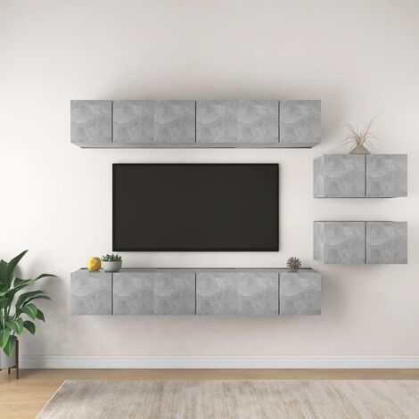 8 pcs Meubles TV, Banc TV, Support de Télévision, Meuble TV de salon Gris béton Aggloméré YHJ65730 (1/5)