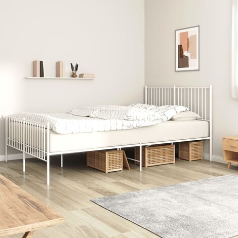 Lit Adulte avec tête de lit magnifique - Cadre de lit métal pour Chambre,Matériau durable/pied de lit blanc 150x200cm -32526 (1/5)