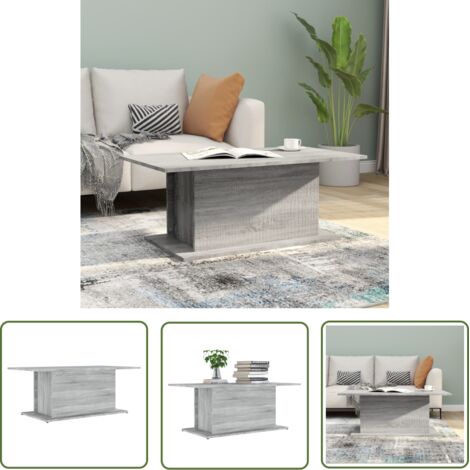 The Living Store Table basse Sonoma gris 102x55,5x40 cm Bois d'ingénierie - Table Basse - Meuble Salon - Table D'appoint - Table Ronde - Design Moderne (1/5)