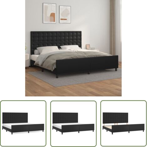 The Living Store Cadre de lit sans matelas noir 200x200 cm similicuir - Cadre De Lit - Lit Double - Tête De Lit Ajustable - Similicuir - Meuble Chambre À Coucher (1/5)