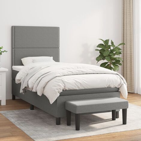 Lit Adulte Sommier et Matelas,Lit à sommier tapissier avec matelas Gris foncé 100x200cm Tissu -BVN27589 (1/5)