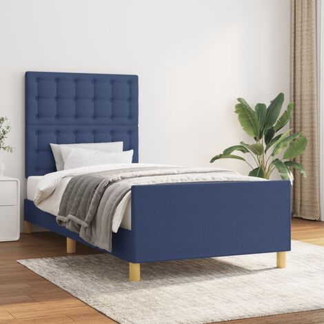 Lit adulte, Cadre de lit avec tête de lit, Structure de lit Bleu 90x200 cm Tissu CDE94589 (1/5)