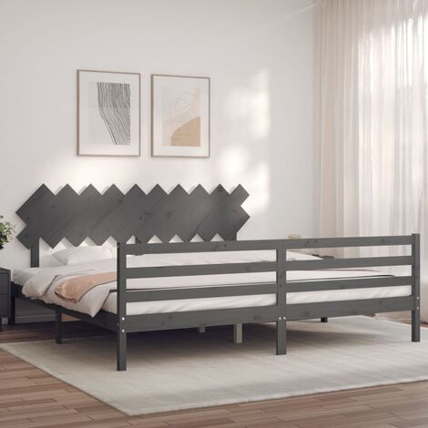 Lit adulte, Cadre de lit avec tête de lit, Structure de lit gris 200x200 cm bois massif CDE18070 (1/5)