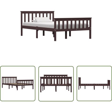 Lit double-120 x 200 cm, Cadre de lit, Lit adulte, Structure de lit Marron foncé Bois de pin massif 120 x 200 cm PDKEI94823 (1/5)