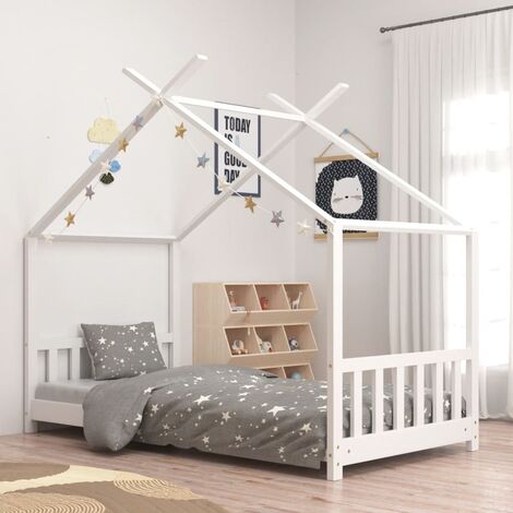 Lit cabane-70 x 140 cm, Cadre de lit d'enfant Blanc Bois de pin massif PDKEI50071 (1/5)