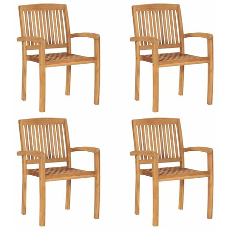 Chaises de jardin empilables 4 pcs, Fauteuils Extérieur, Sièges confortable vert Bois de teck solide BGT13956 (1/5)