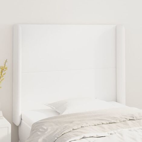 Armoire de tête de lit classique Tête de lit avec oreilles solide pour Chambre -  Blanc 93x16x118/128 cm Similicuir -61080 (1/5)