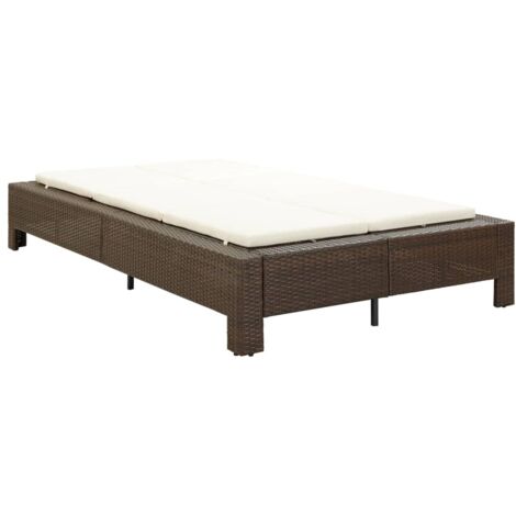 Chaise longue  Bain de soleil Transat à 2 places avec coussin Marron Résine tressée 27996 (1/5)