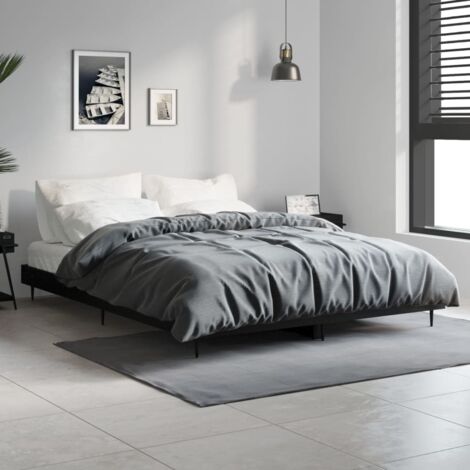 Lit double-140 x 190 cm, Cadre de lit, Lit adulte, Structure de lit noir 140x190 cm bois d'ingénierie PDKEI62412 (1/5)