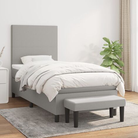 Lit adulte,Lit avec Sommier et Matelas confortable pour Chambre,Ensemble Lit à sommier tapissier Gris clair 100x200cm Tissu -BVN15060 (1/5)