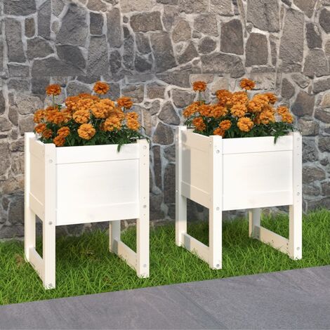 Lot de 2 Jardinières,Bac à fleurs Blanc 40x40x52,5 cm Bois massif de pin -26092 (1/5)