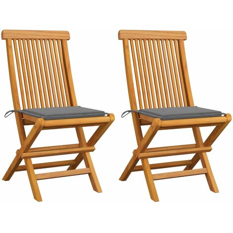 Lot de 2 Chaises de jardin  Siège de Terrasse  Fauteuil de jardin avec coussins gris Bois de teck massif DHNET8429599 (1/5)