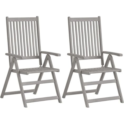 2 pcs Chaises inclinables, Chaises à dîner, Fauteuils de jardin avec coussins Bois d'acacia BGT91625 (1/5)