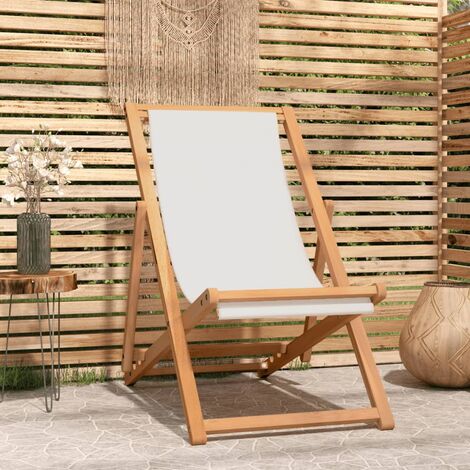 Chaise de terrasse, Fauteuil relax de jardin Teck 56 x 105 x 96 cm Couleur crème BGT80059 (1/5)