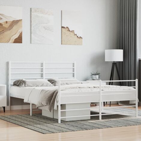 Lit Adulte avec tête de lit magnifique - Cadre de lit métal pour Chambre,Matériau durable/pied de lit blanc 160x200cm -55456 (1/5)