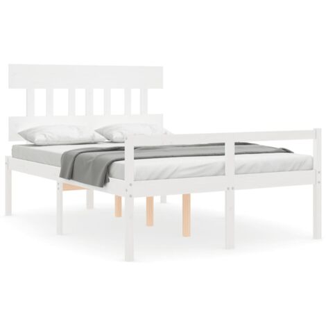 Lit adulte avec tête de lit - Cadre de lit - Lit simple blanc 120x200 cm bois massif -49590 (1/5)