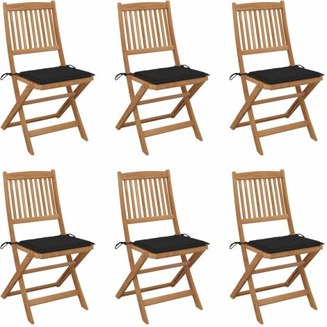 Lot de 6 Chaises pliables de jardin Siège de Terrasse Chaises pliantes d'extérieur avec coussins Bois d'acacia DHNET6474732 (1/5)