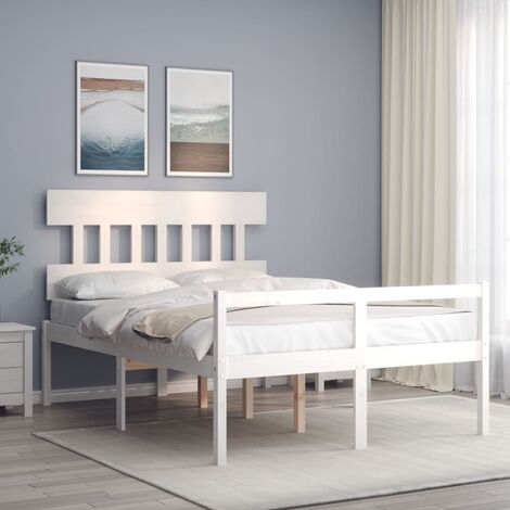Lit adulte avec tête de lit - Cadre de lit - Lit simple blanc 140x200 cm bois massif -94661 (1/5)