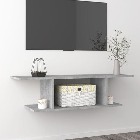 Meuble TV mural, Banc TV, Meuble TV suspendu, Lowboard Gris béton 103x30x26,5 cm YHJ96158 (1/5)