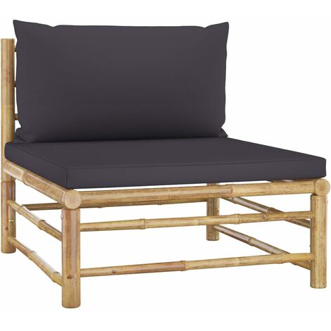 Canapé de milieu de jardin, Canapé d'extérieur, Banc de jardin avec coussins gris foncé Bambou MJU6913 (1/5)
