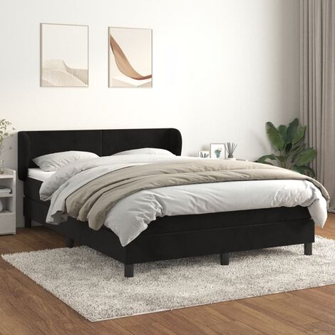 Lit adulte,Lit avec Sommier et Matelas confortable pour Chambre,Ensemble Lit à sommier tapissier Noir 140x200 cm Velours -BVN48659 (1/5)