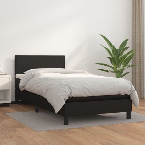 Lit Adulte Fonctionnel - Lit à sommier tapissier avec matelas pour Couchage Noir 90x190 cm Similicuir BV36962 (1/5)